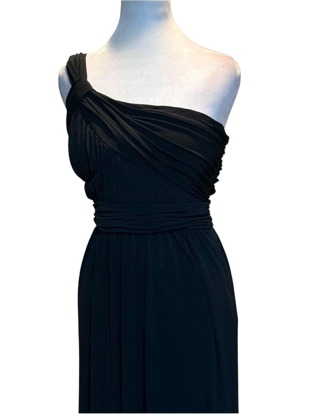 Vintage 90s BCBG Paris One-Shoulder Maxi Gown Black Ruched - Size 10